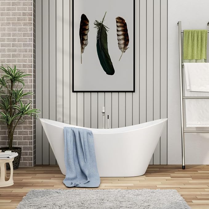 67 Inch Acrylic Freestanding Soaking Bathtub by MocolooHome