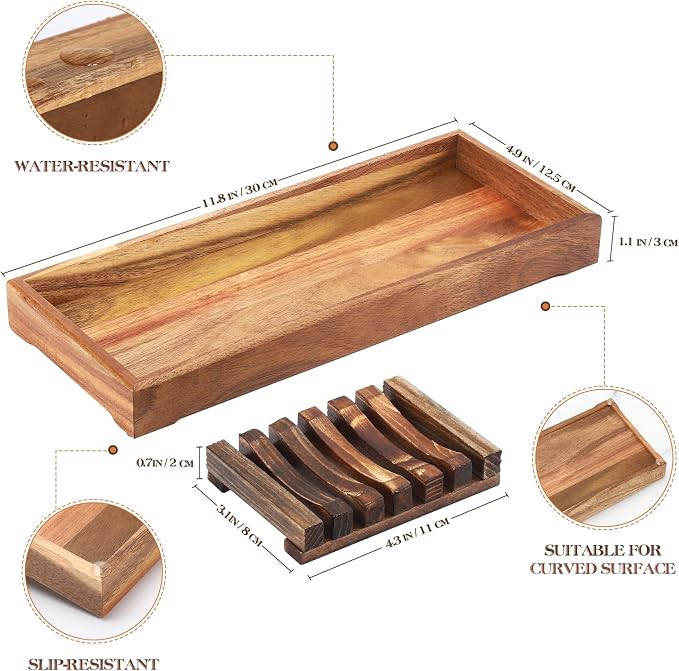 Farmhouse Wooden Vanity Tray Small Rectangle, Rustic Bathroom Tray Bathroom - Image 2