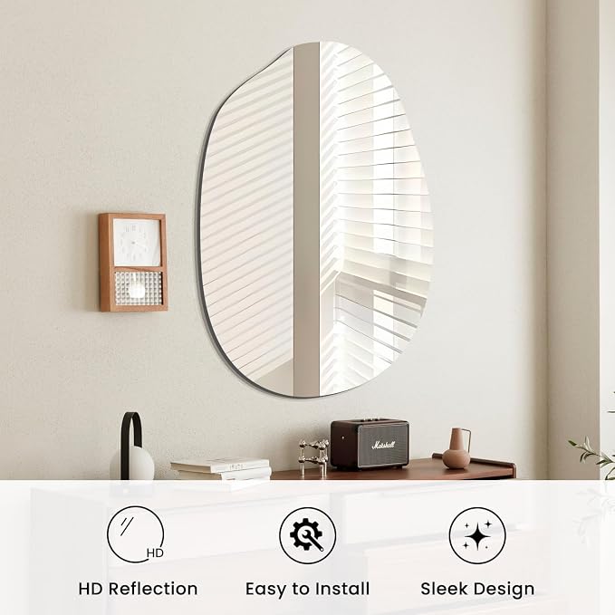 VASUHOME Irregular Frameless Bathroom Mirror, 24 x 36 Inch Wall Vanity Mirror - Image 3