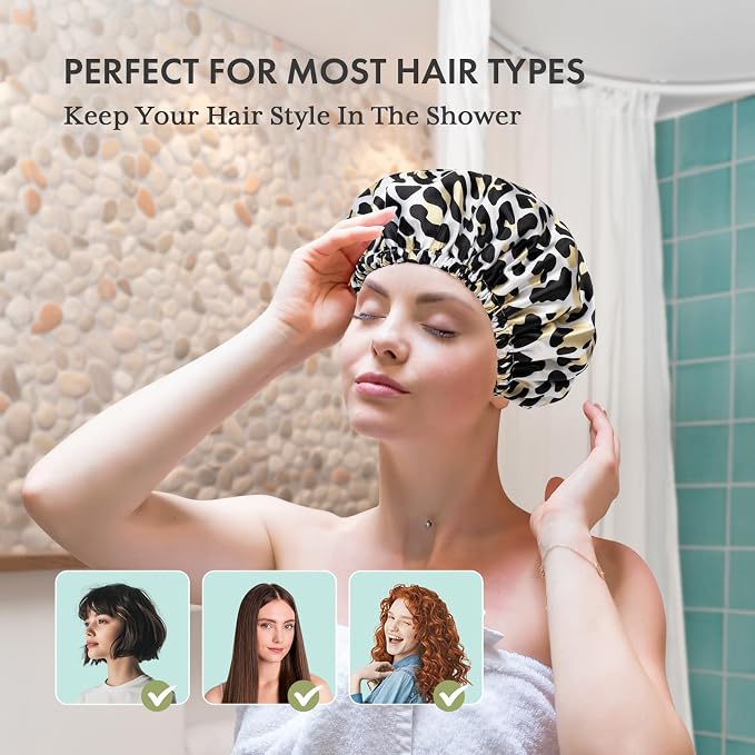 AmazerBath Shower Cap, Double Layers Hair Cap - Image 4