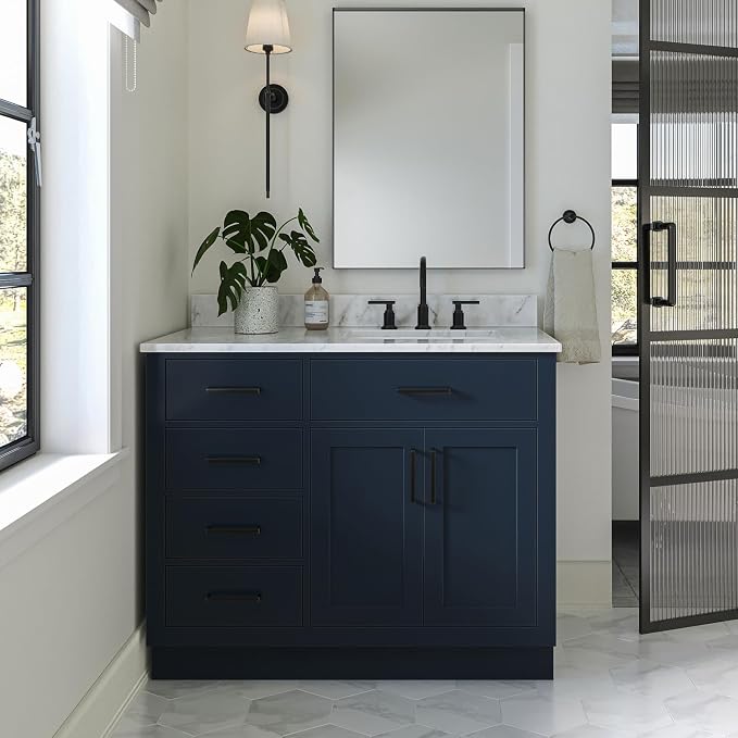 ARIEL Hepburn 43 Inch Single Sink Bathroom Vanity in Midnight Blue, Italian - Image 3