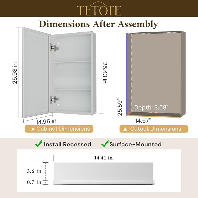 TETOTE 15 x 26 Mirrored Medicine Cabinets - Image 2