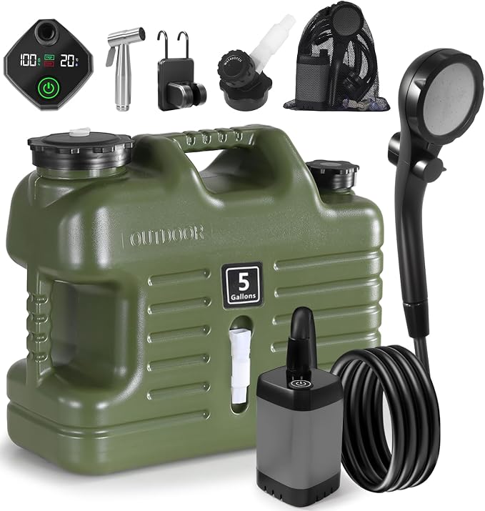 Portable Camping Shower with 5 Gallon Water Jug, 6000mAh Rechargeable Outdoor by DIGURY