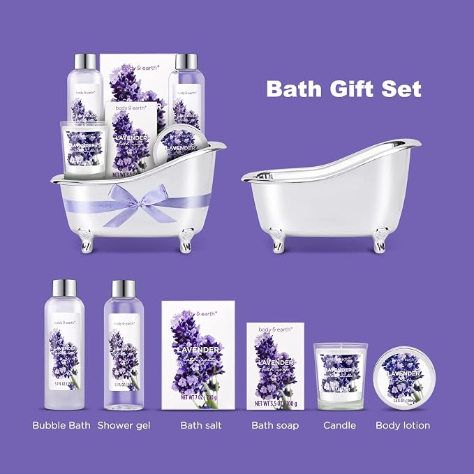 Gift Set for Women Body & Earth Gifts Set Lavender Gift Baskets For Women Bath - Image 2