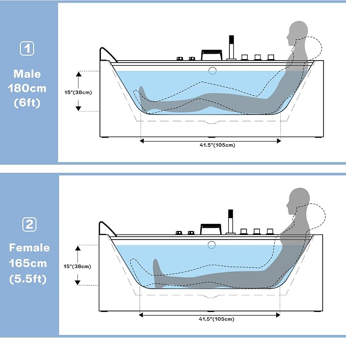 Empava 67" x 30" Whirlpool Tub, 750W Acrylic Jetted Bathtub - Image 5