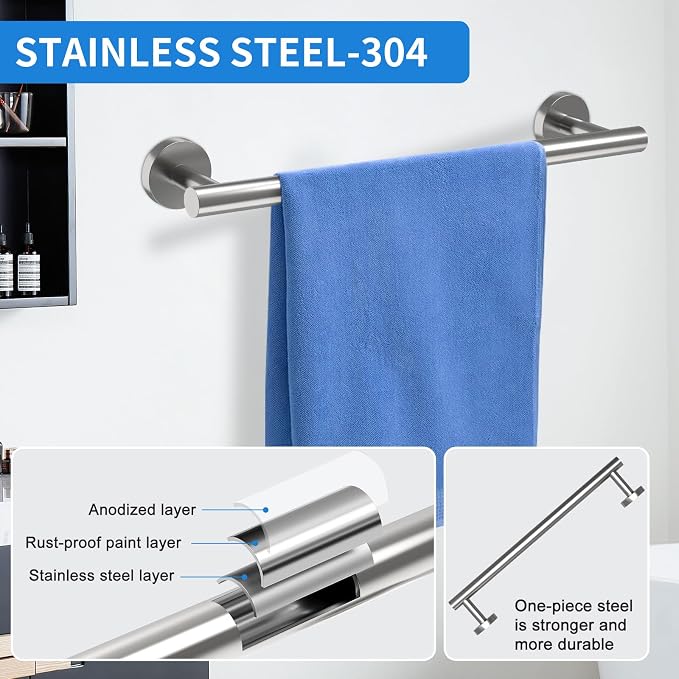 Brushed Nickel Bathroom Accessories, Bathroom Hardware Set, SUS304 Stainless - Image 3