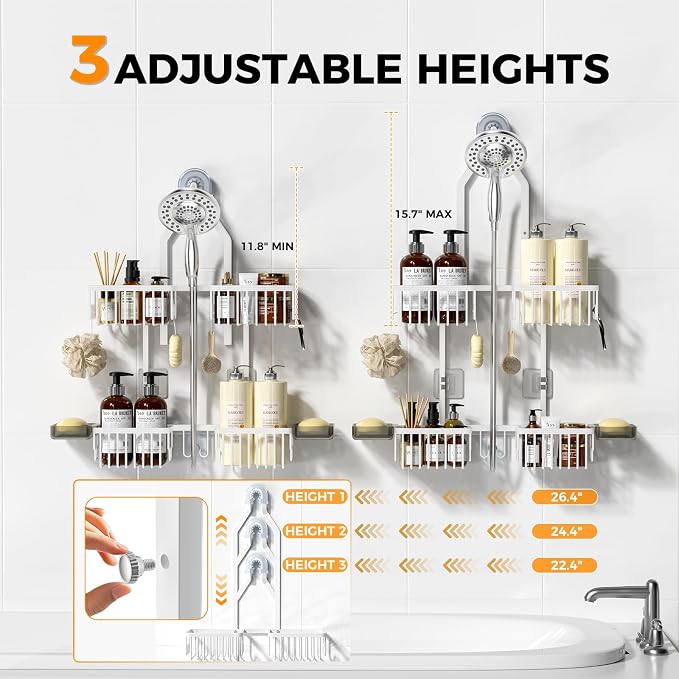 REINHARDT Aluminum Shower Caddy Hanging Adjustable Shower Caddy, Rustproof - Image 2
