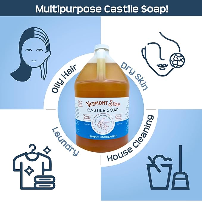 Vermont Castile Soap Unscented, Gentle Liquid Soap - Image 5
