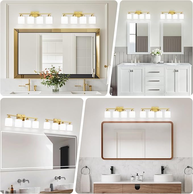 4 Light Gold Light Fixture Bathroom, Brushed Gold Vanity Light - Image 3