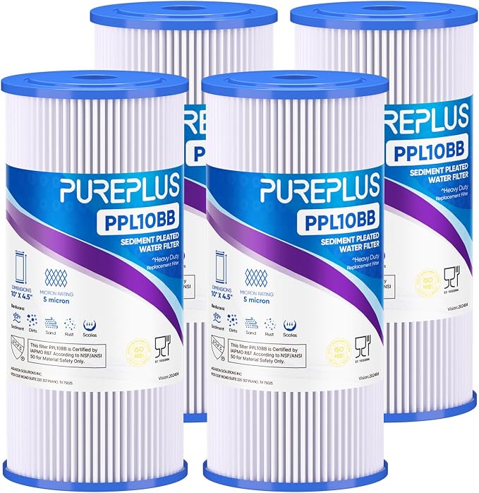 PUREPLUS 5 Micron 10" x 4.5" Whole House Pleated Sediment Filter by PUREPLUS