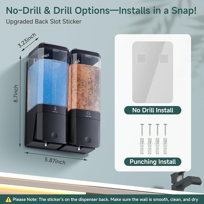 Shampoo and Conditioner Dispenser Wall Mounted No Drill, Shower Soap Dispenser - Image 2