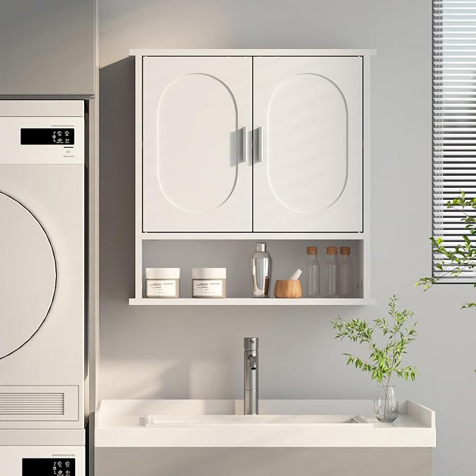 Medicine Cabinet for Bathroom, 2 Doors White Bathroom Wall Cabinet - Image 7