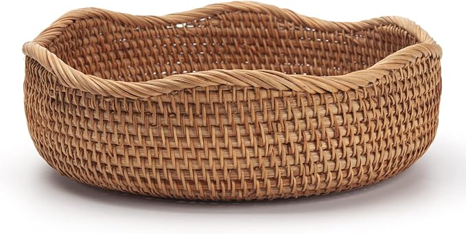 Rattan Bread Baskets Round Woven Fruit Bowls Key Holders Stackable - Image 2