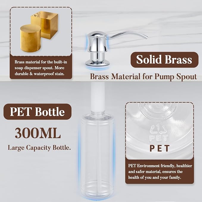 Built in Soap Dispenser for Kitchen Sink Countertop, Solid Brass Pump Head Long - Image 4