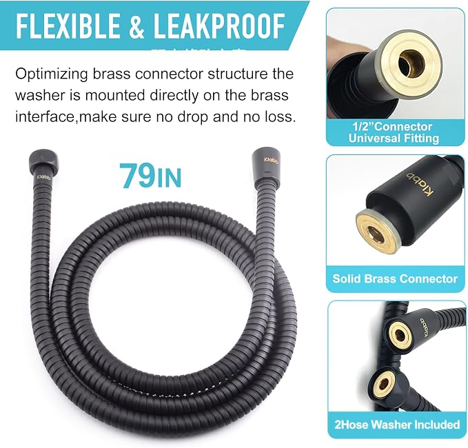 Klabb 79-Inch Matte Black Extra Long Stainless Steel Shower Hose – Flexible - Image 2
