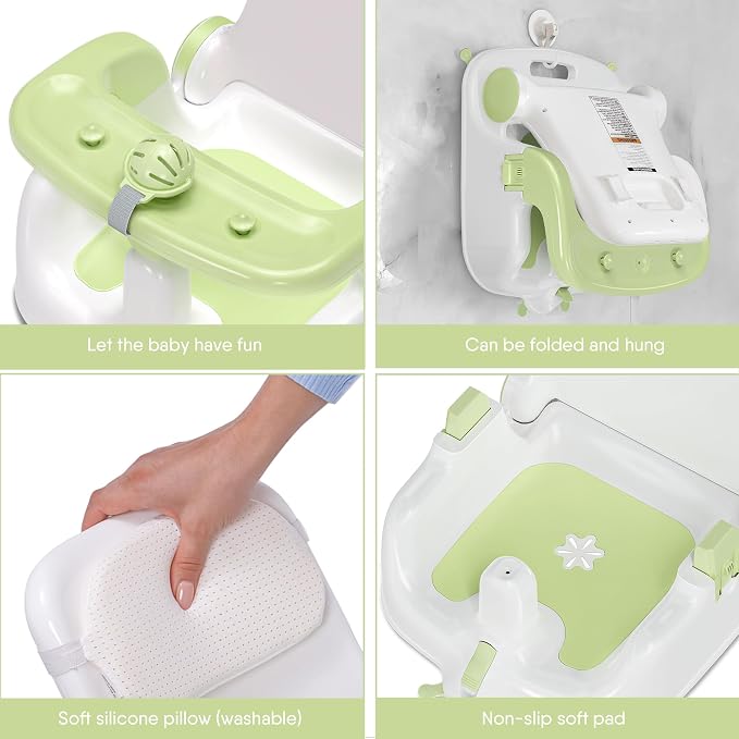 Baby Bath Seat with Sitting & Lying 2 Modes, 3-Speed Adjustment, Powerful - Image 6