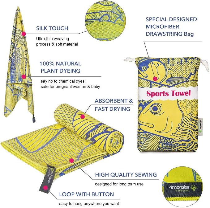 4Monster Microfiber Beach Towel Quick Dry, Super Absorbent Lightweight Travel - Image 3