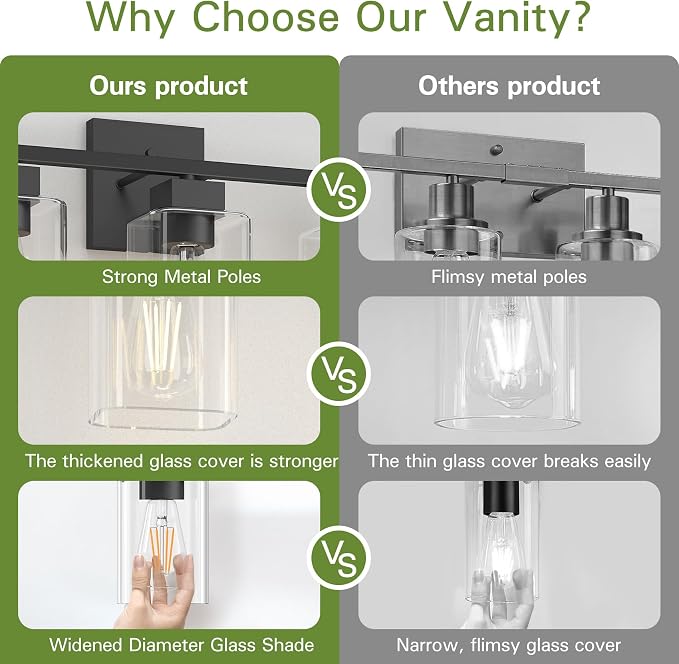 Espird Matte Black Bathroom Vanity Light, 3-Light Vanity Lighting fixtures Over - Image 2