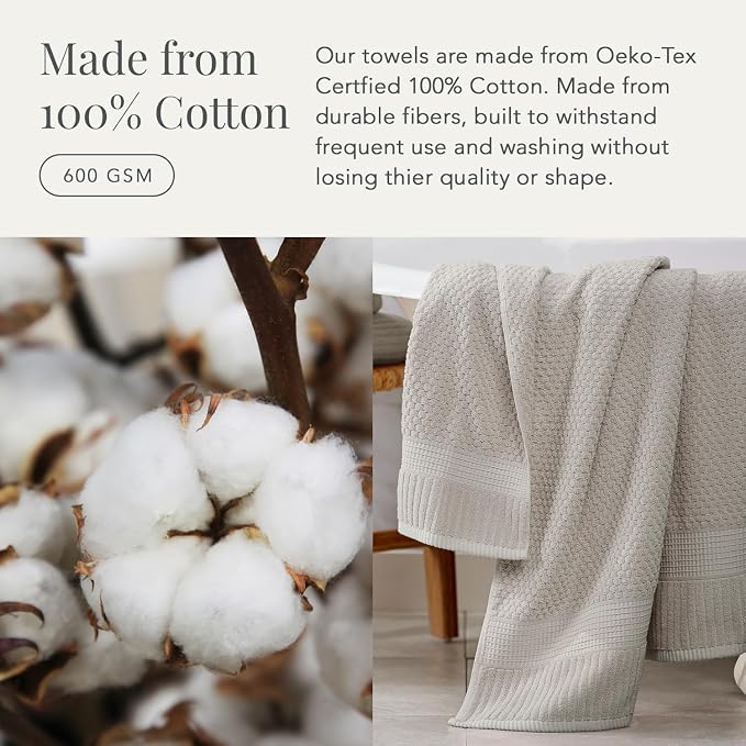 NY Loft 100% Cotton Bath Towel Set of 4 | Grey Towels | Oeko-TEX® Standard 100 - Image 4