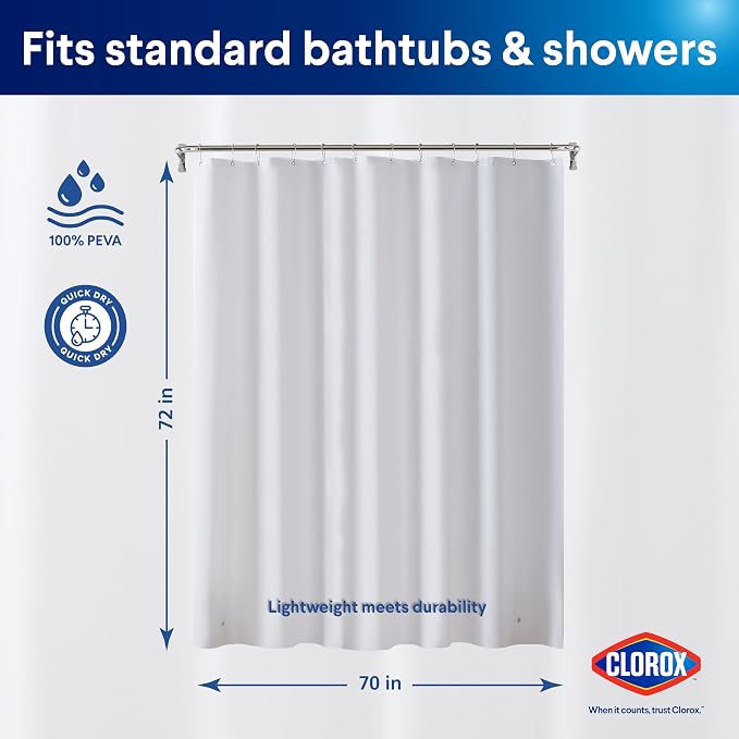 Clorox Shower Curtain Liner, Premium Lightweight Flexible Waterproof 3g PEVA - Image 2