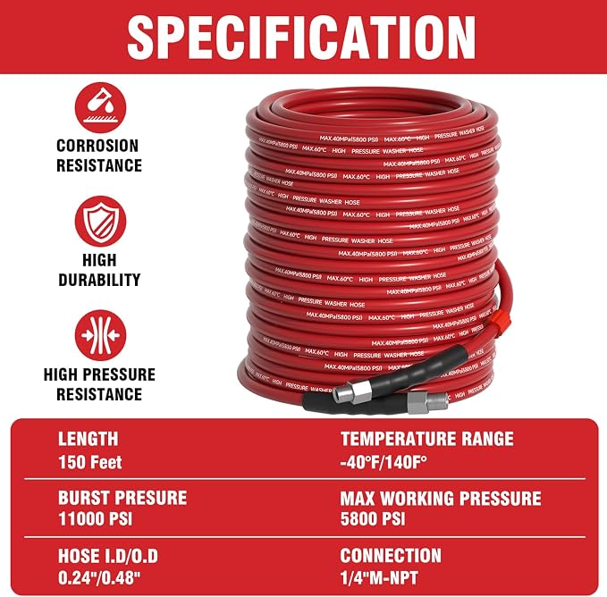 Sewer Jetter Kit 200FT for Pressure Washer, 5800 PSI Drain Cleaner Hose 1/4 - Image 7