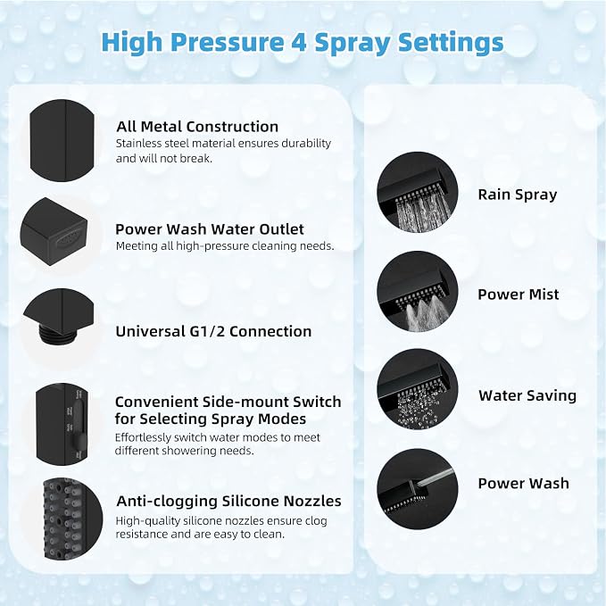 Hibbent All Metal CUPC Certified 10'' Rainfall Shower Head, Dual Shower Head - Image 5