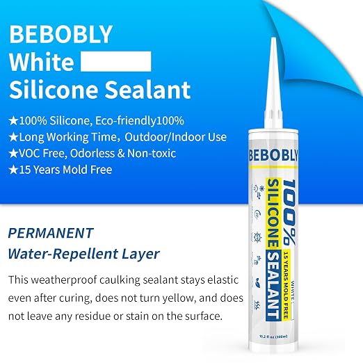 White Silicone Caulk & Sealant, 100% Waterproof Silicone Sealant Caulking - Image 2