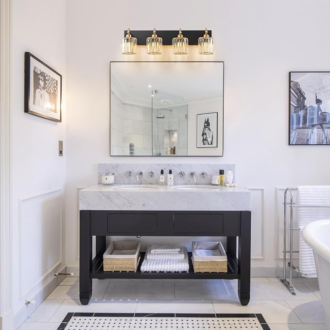 Black Gold Crystal Bathroom Vanity Light, Modern 4-Lights Bathroom Light - Image 7