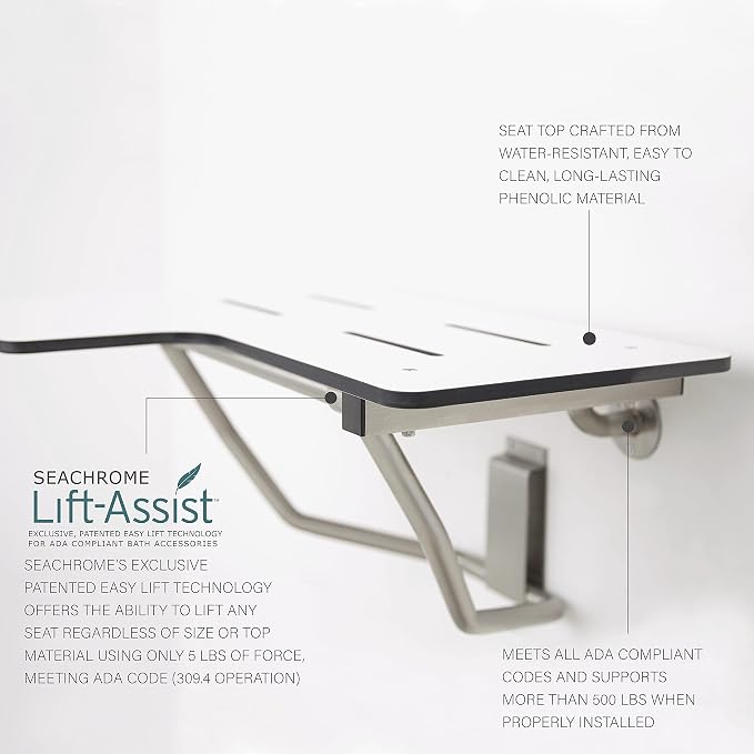 Seachrome 26" x 22.5" Lift-Assist ADA L-Shaped Reversible Bathroom Shower Bath - Image 4