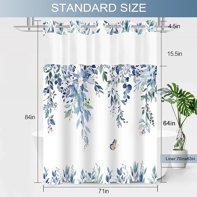 No Hook Shower Curtain and Liner Set, Bath Curtain Sets - Image 5