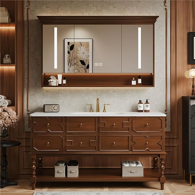 Solid Wood Bathroom Vanity 40Inch, Freestanding Bathroom Vanity Includes LED by LUTHXAY