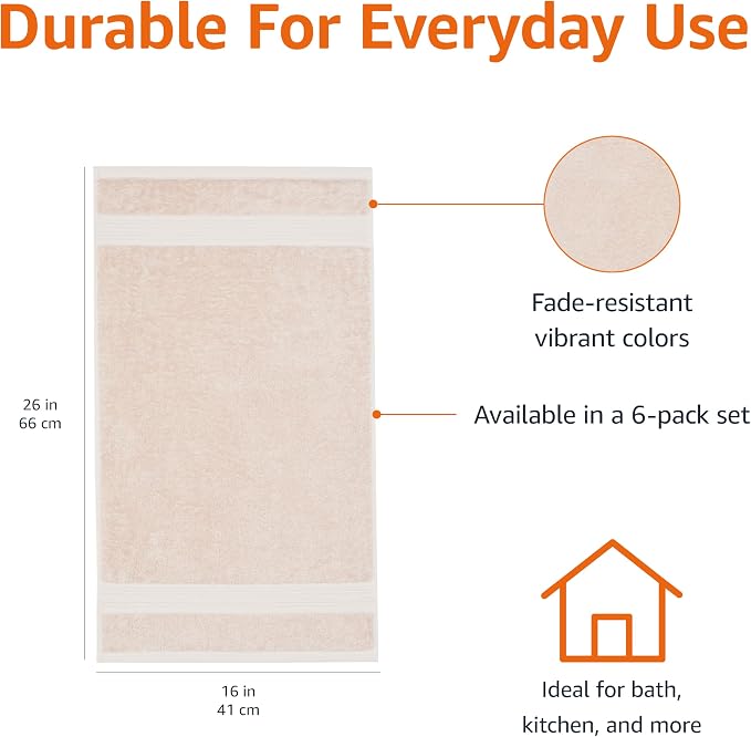 Amazon Basics Fade-Resistant 100% Cotton Hand Towel, 6 Pack, Blush Pink - Image 3
