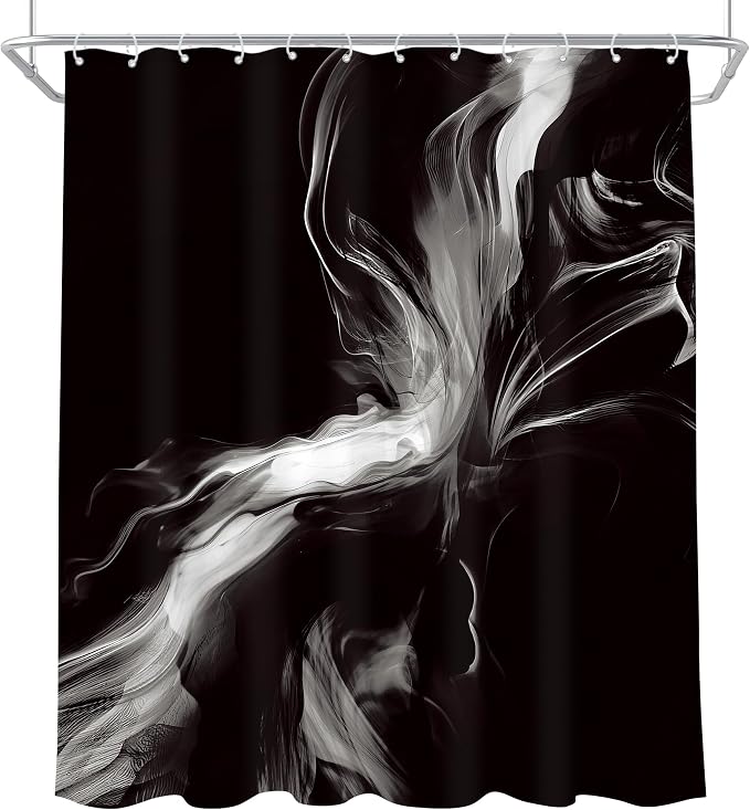 Cinbloo Abstract Black and White 72Wx72H Shower Curtain Modern Ombre Marble Ink - Image 7