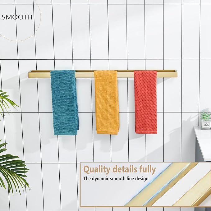 KOKOSIRI Towel Bar Brushed Gold Bath Towel Holder 32 Inch Kitchen Towel Hanger - Image 4