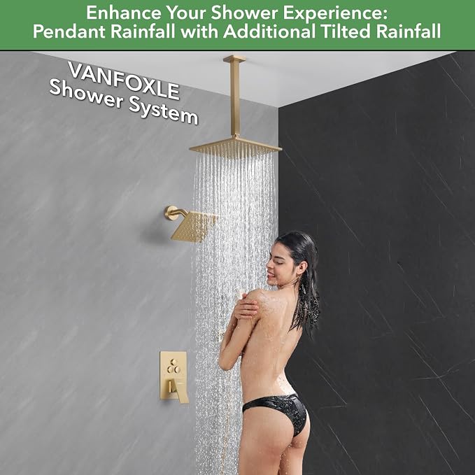 VANFOXLE Shower Faucet Set Brushed Gold Shower System, Push Button Diverter - Image 6