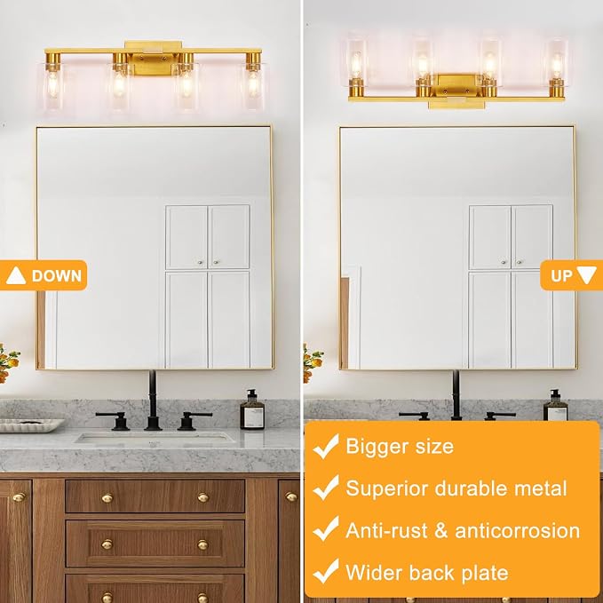 Brushed Gold Bathroom Light fixtures, Living Room Bedroom Hallway, Bathroom - Image 4