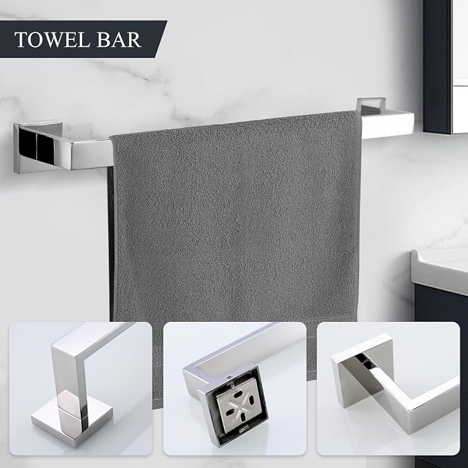 TURS 5-Piece Bathroom Hardware Set Polished Towel Bar Sets Include 23.4 Inch - Image 2