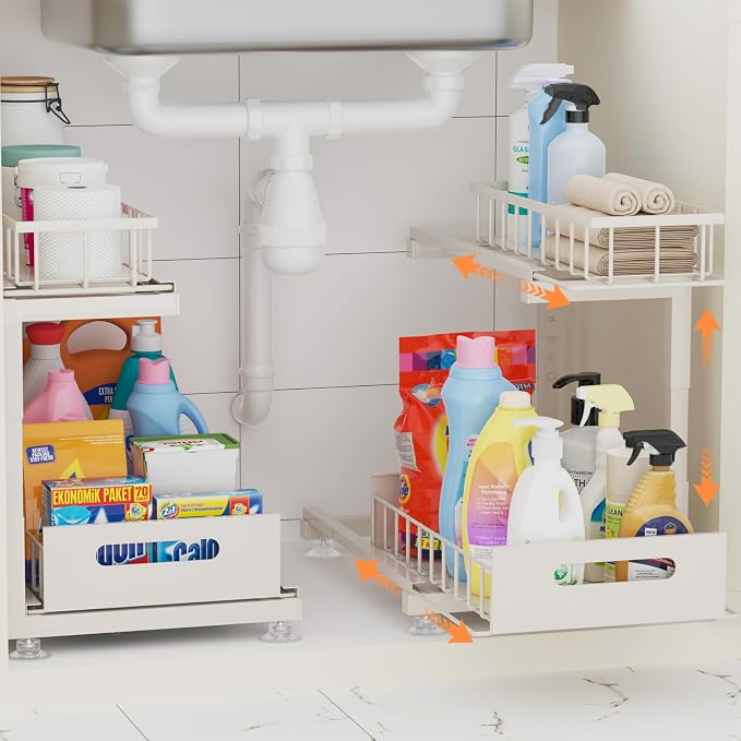 2 Pack Under Sink Organizer, Heavy Duty Metal Slide Out Sink Shelf Organizer by Toyear