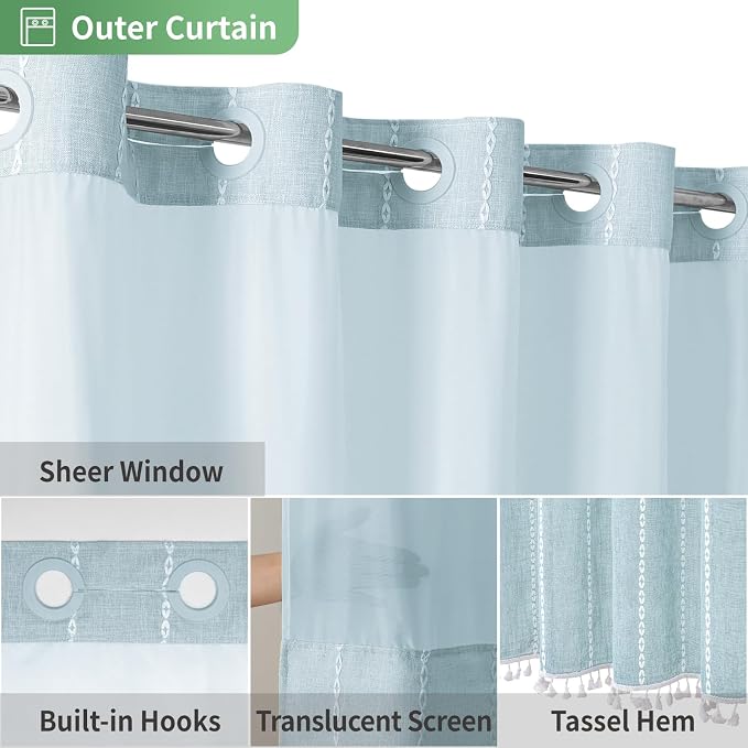 No Hook Extra Long Shower Curtain Set - Image 4