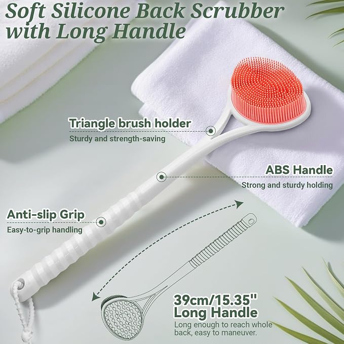 Silicone Back & Body & Face Scrubbers Set 4PCS, 15.35’’ Soft Back Scrubber - Image 3