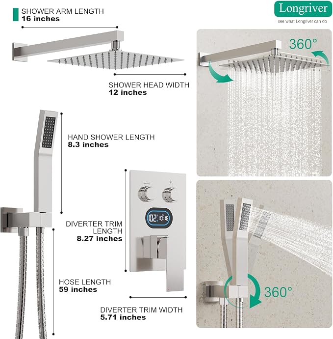 Push Button Diverter Shower Faucet Set Hydro Power Temperature Display - Image 5