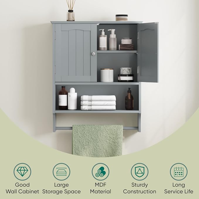 Smuxee Grey Bathroom Cabinet Wall Mounted - Image 6