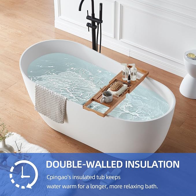 Cpingao Stone Resin Solid Surface 55" Oval Freestanding Bathtub, Modern Stand - Image 4