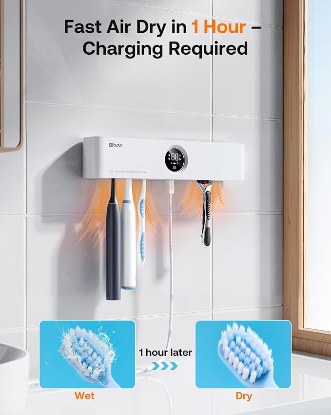 Bitvae Toothbrush Holder, Cleaning and Fast Drying, 5 Toothbrush Slots or - Image 4