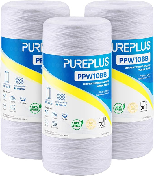 PUREPLUS 25 Micron 10 x 4.5 Whole House String Wound Sediment Filter by PUREPLUS