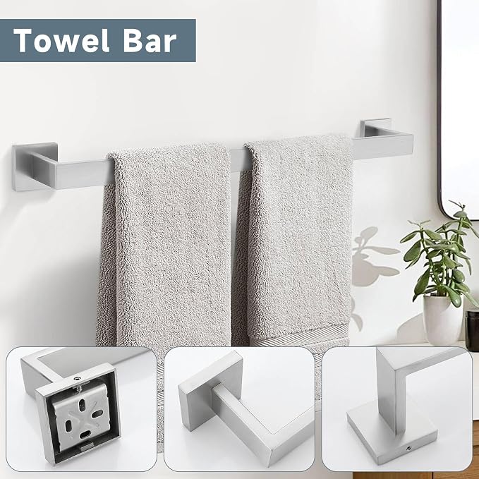 10-Piece Bathroom Hardware Accessories Set-Brushed Nickel Towel Bar, Holder & - Image 2