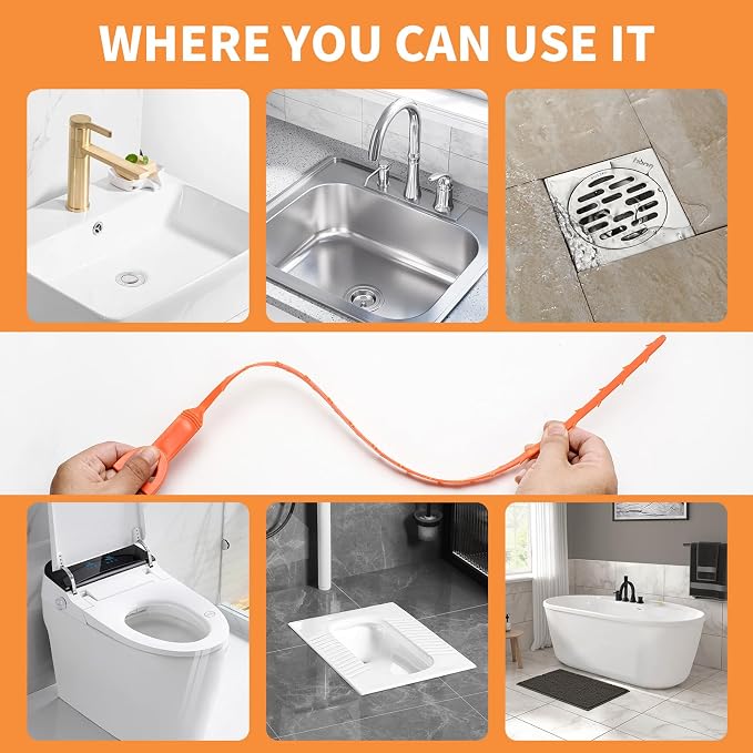 Drain Snake Drain Clog Remover Tool 4 Pack 20 Inch Flexible Hair Removal - Image 4