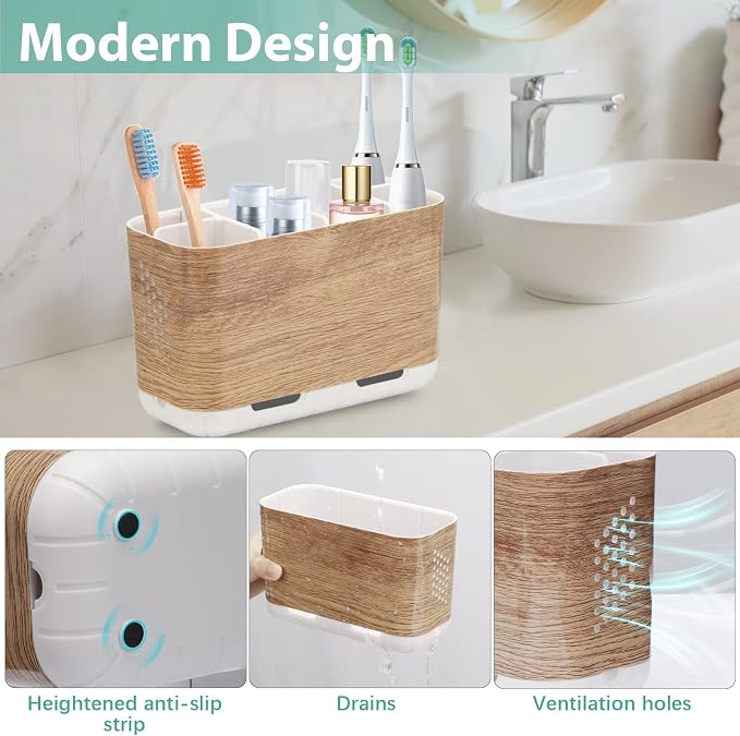 Boperzi Toothbrush and Toothpaste Holder Wood Grain - Image 2