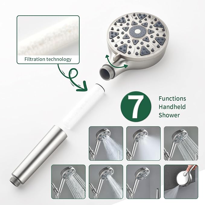 Shower Faucet Set with 7 Functions Handheld Shower Head Filter Shower Combo Set - Image 4