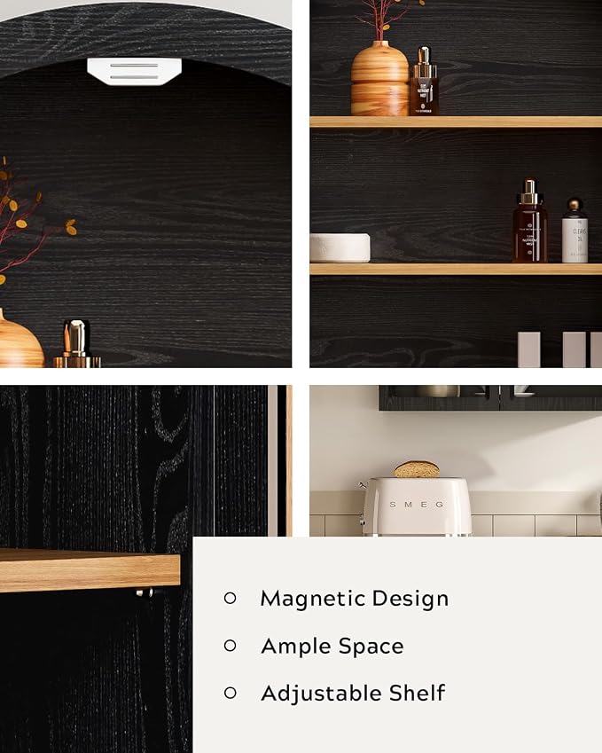 Small Arched Bathroom Wall Cabinet Modern Wooden Medicine Cabinet - Image 3